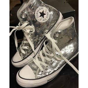 Silver Sequin CTAS Converse Hightop Shoes